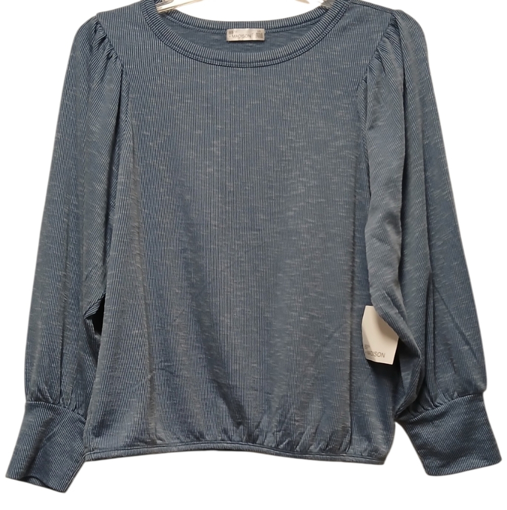 89th & Madison Women's Round Neck Heather Sweater Blue-Size Large